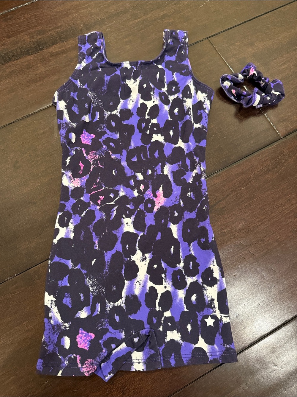 Girls Purple Leopard Print One-Piece Romper with Scrunchie